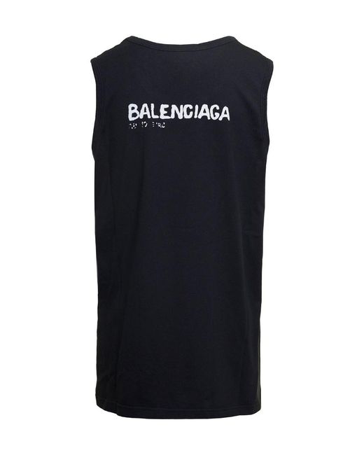Balenciaga Black Logo-Print Cotton Tank Top for men