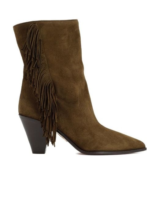 Aquazzura Brown Marfa Fringed Pointed-Toe Boots