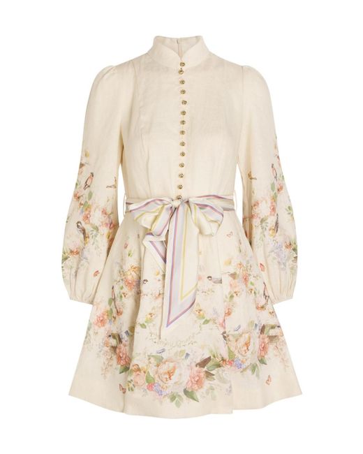 Zimmermann Natural Printed Linen Mini Dress