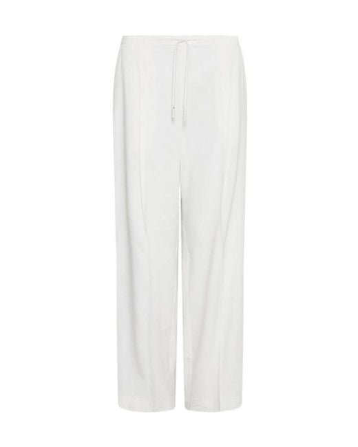 Marella White Linen-Blend Drawstring Trousers