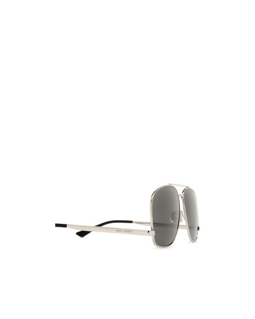Saint Laurent Gray Eyewear Leon Aviator Frame Sunglasses