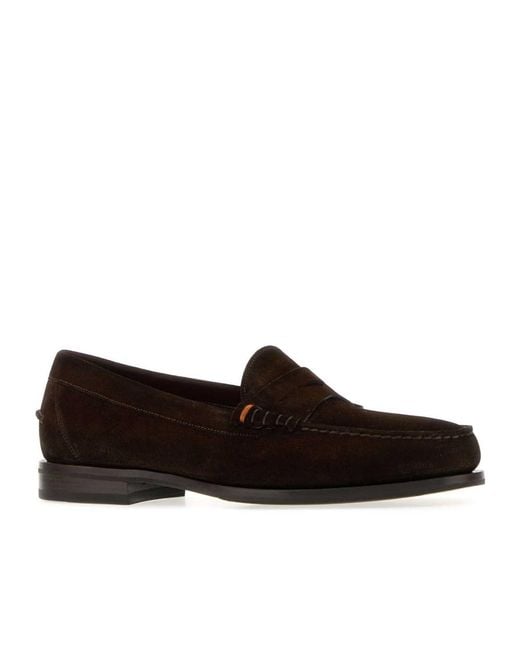 Santoni Brown Round-Toe Loafers for men
