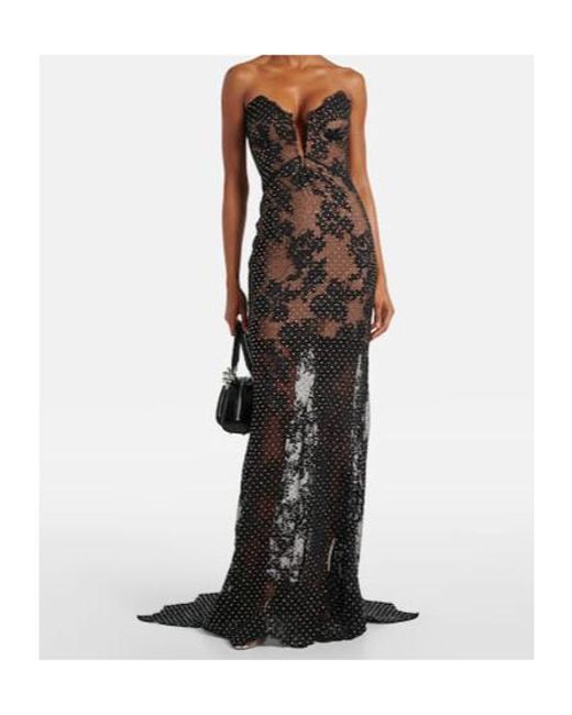 Self-Portrait Multicolor Embellished Sheer Lace Gown