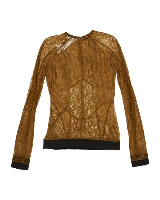 The Attico Brown The Lace Detailed Round Neck Top