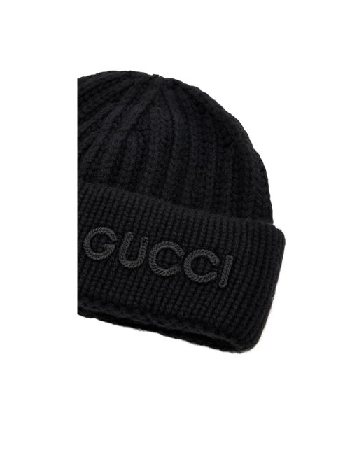 Gucci Black Wool Cashmere Hat With Embroidery