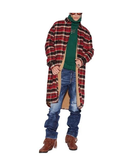 DSquared² Red Checked Single-Breasted Coat for men