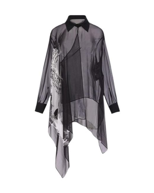 Yohji Yamamoto Gray Asymmetric Printed Shirt