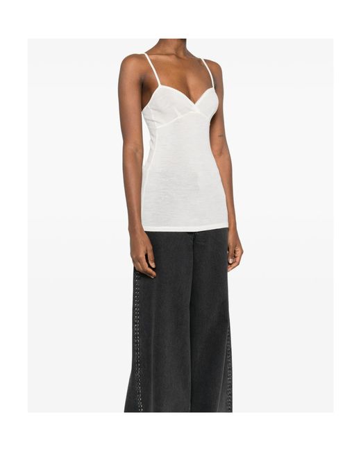 Forte_forte White Embroidered Wool Ribbed Jersey Tank Top