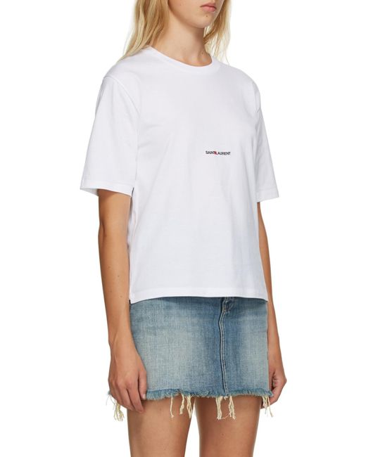 Saint Laurent White Logo-Print Crew-Neck T-Shirt