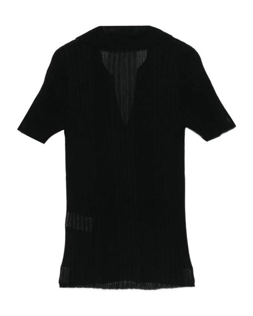 Roberto Collina Black Collared Ribbed Top