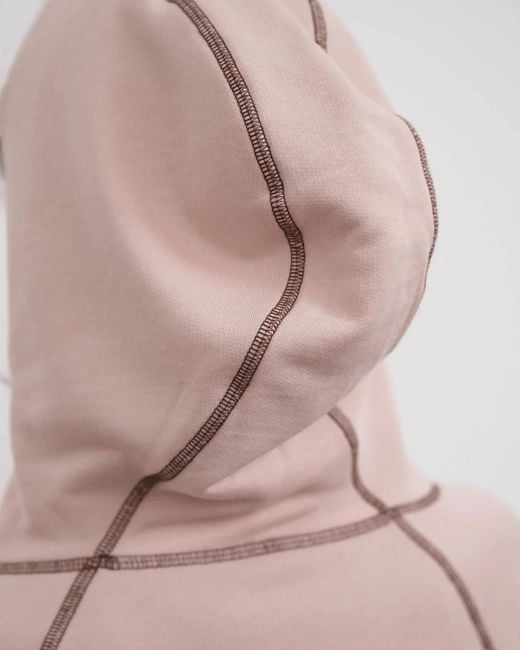 Baserange Pink Fold Contrast-Stitch Raglan-Sleeve Hoodie