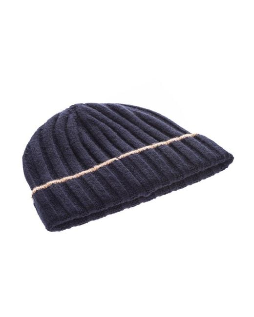 Brunello Cucinelli Blue Turn-Up Brim Ribbed Beanie for men