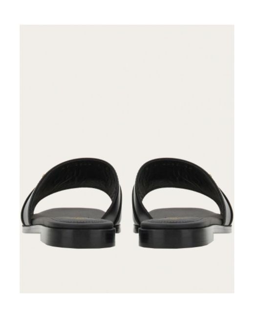 Ferragamo Black Square Head Slippers