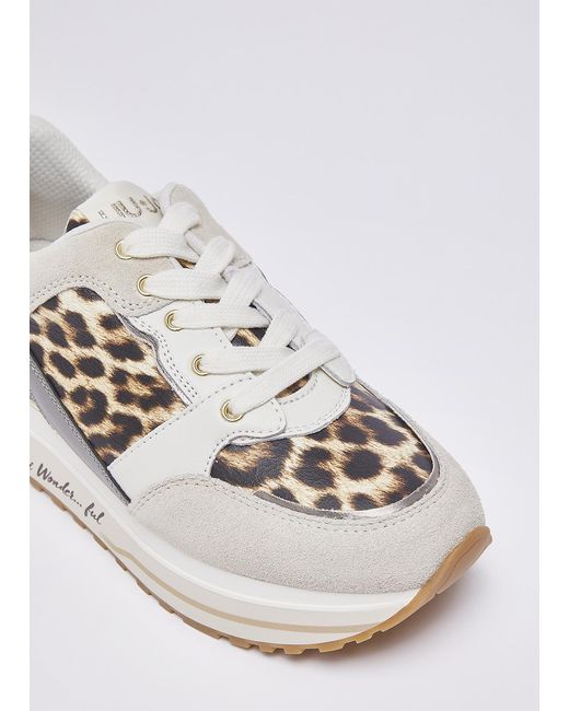 Liu Jo Gray Leopard Printed Lace-Up Sneakers