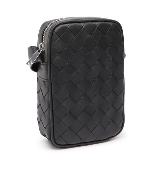 Bottega Veneta Black Zippered Mobile Phone Shoulder Bag for men