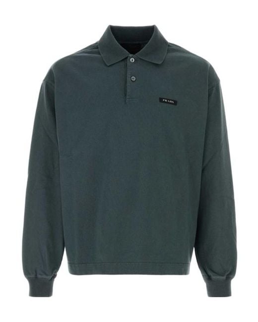 Prada Green Long-Sleeve Polo Shirt for men