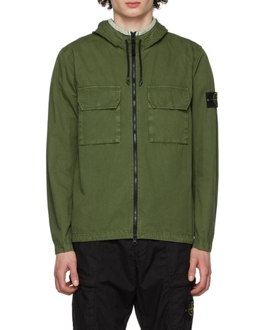 Stone Island Green Compass-Badge Hooded Jacket for men