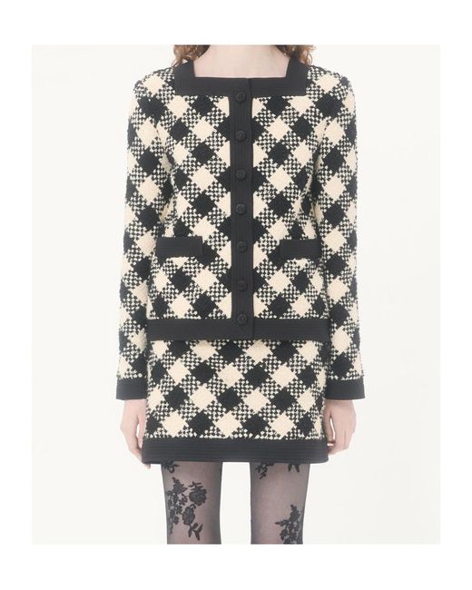 Valentino Black Damier Button-Up Tweed Jacket