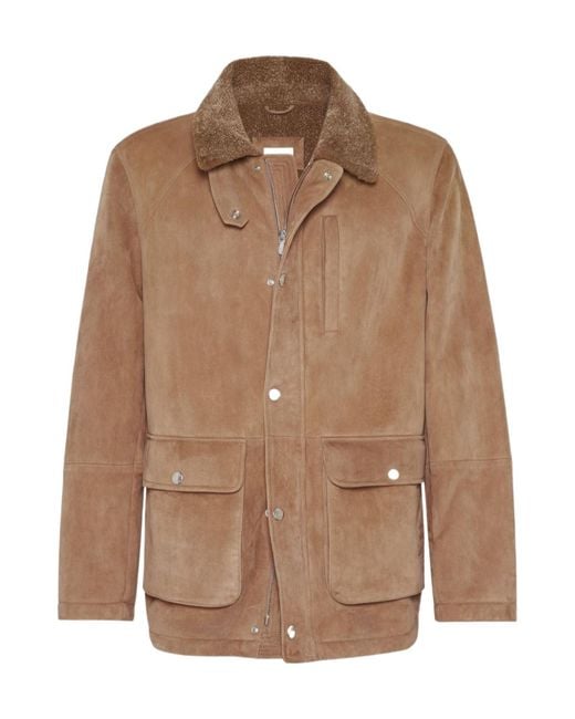 Brunello Cucinelli Brown Long Sleeved Leather Jacket for men