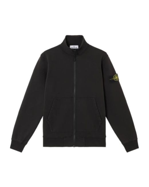 Stone Island Black Compass Patch Zip Up Sweatshirt for men