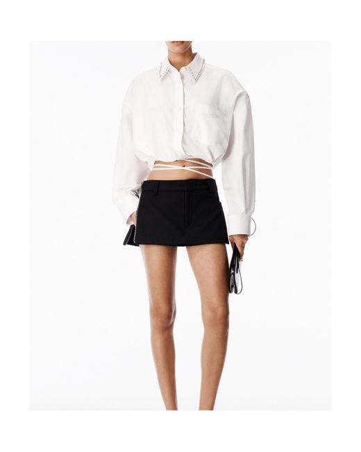 Alexander Wang White Crystal Studded Collar Wrap Shirt