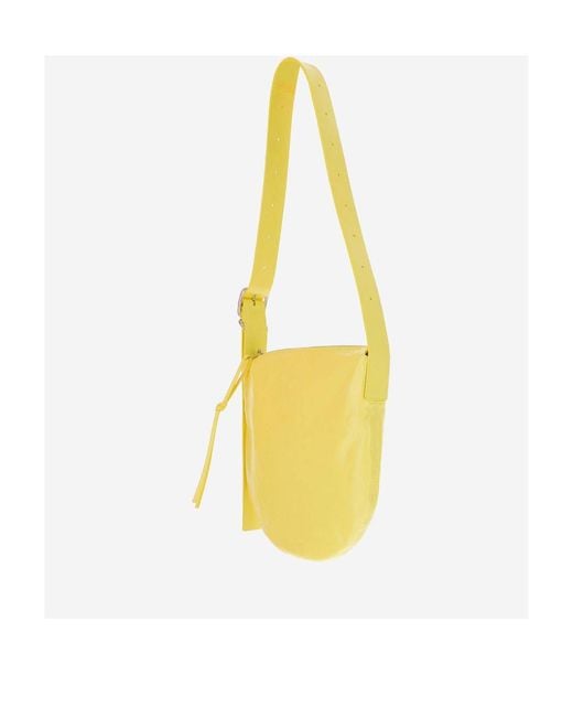 Jil Sander Yellow Crinkled Finish Zipped Shoulder Bag
