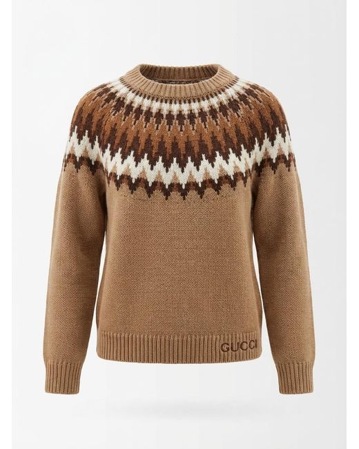 Gucci Brown Pattern Intarsia Knit Sweater for men