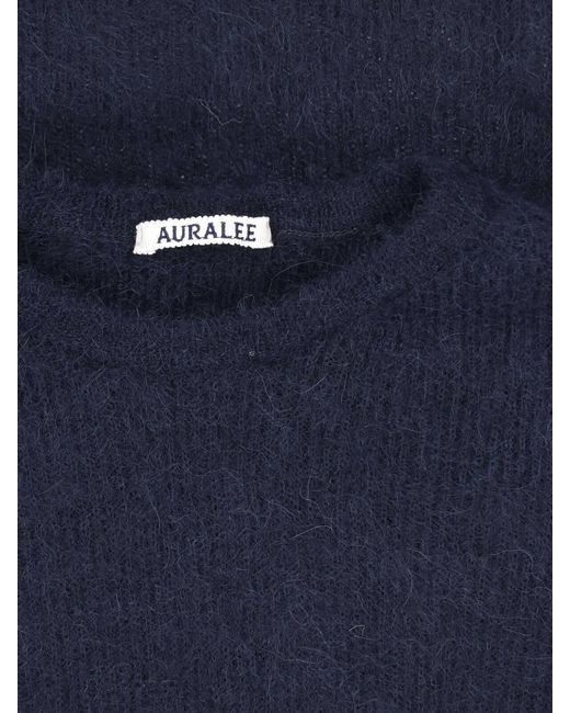 Auralee Blue Fuzzy Crewneck Knitted Sweater