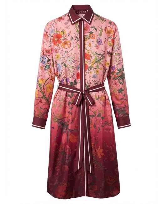 Gucci Red Printed Twill Shirt Dress