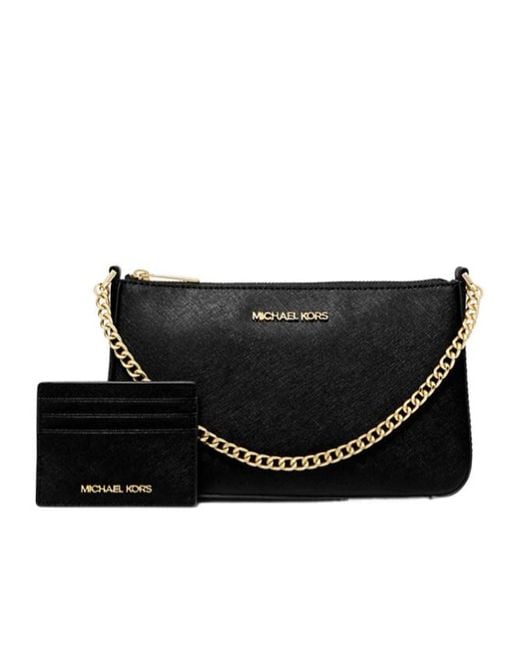 Michael Kors Black Medium Saffiano Leather Shoulder Bag And Card Case Gift Set
