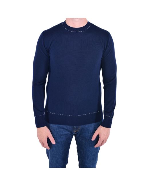 Eleventy Blue Topstitch-Detailed Crewneck Knitted Jumper for men