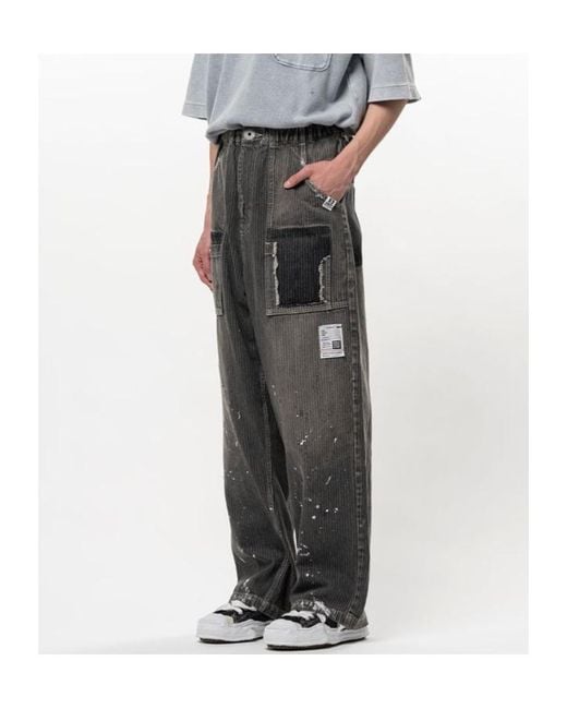 Maison Mihara Yasuhiro Gray Stripe Denim Bush Pants for men