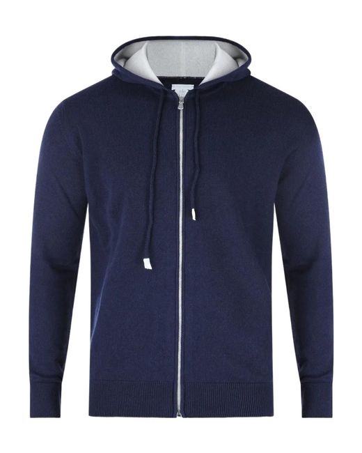 Eleventy Blue Hooded Zip-Up Cashmere Sweater for men