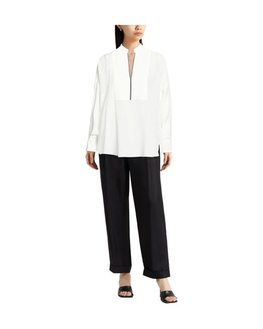 Brunello Cucinelli White Stand-Collar Long-Sleeve Blouse