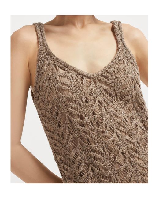 Brunello Cucinelli Brown Lace-Patterned Dress