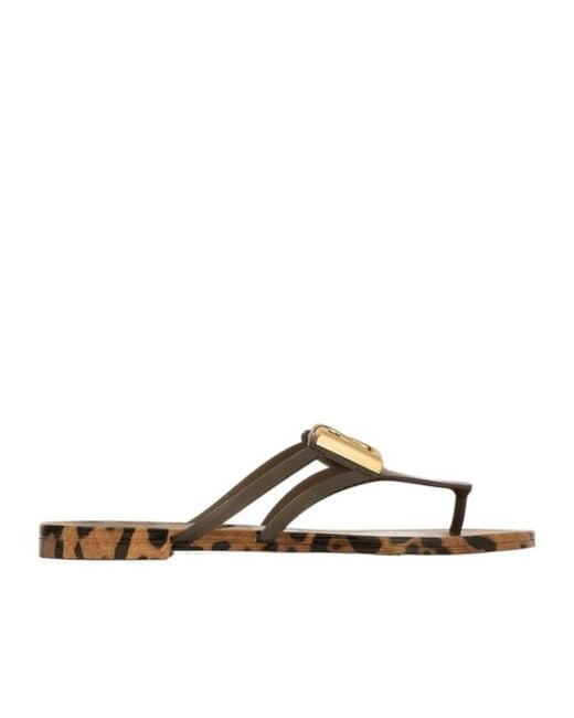 Dolce & Gabbana White Leopard-Print Logo Flip-Flops