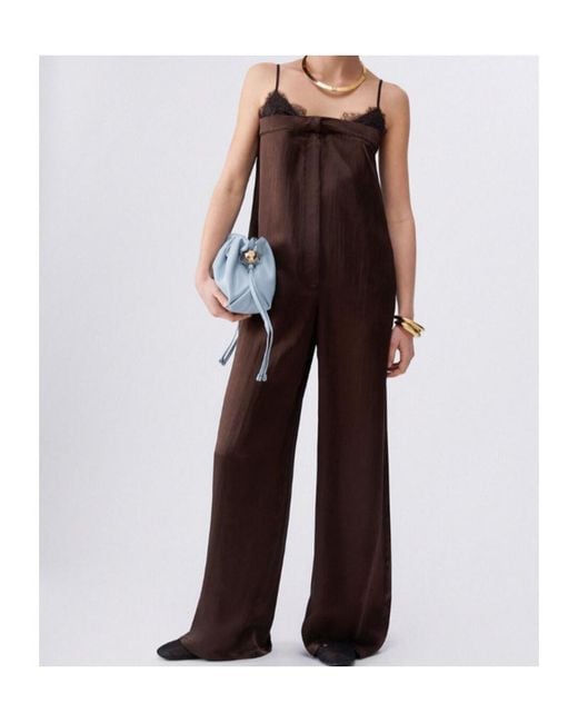 Liu Jo Brown Lace Trim Wide-Leg Jumpsuit