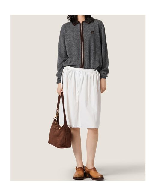 Miu Miu Gray Wool And Cashmere Cardigan With Suede Details