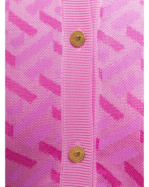 Versace Pink La Greca Monogram Button-Up Cardigan