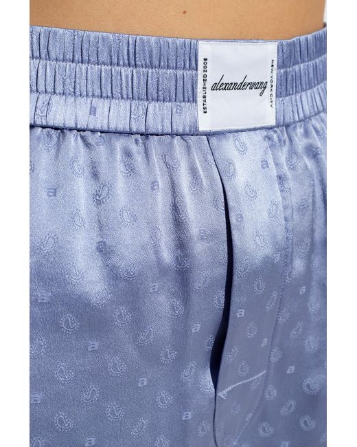 T By Alexander Wang Blue Logo Patch Paisley-Detailed Shorts