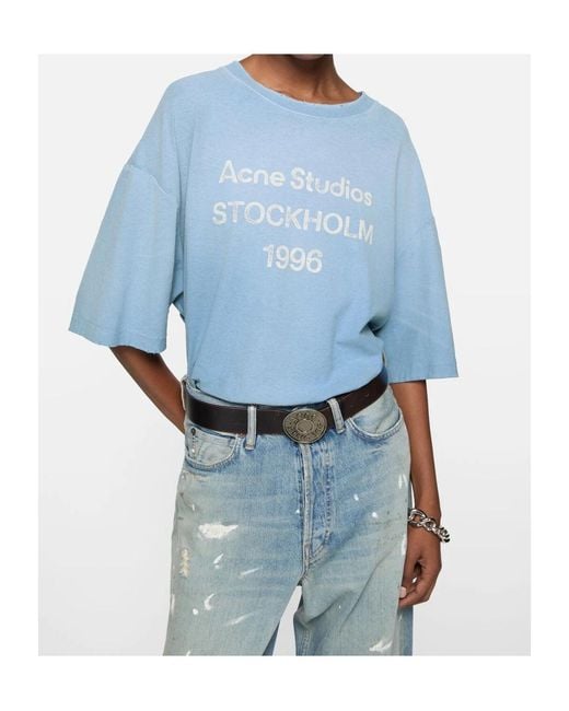 Acne Blue Sprayed 1996 Logo-Print Distressed T-Shirt
