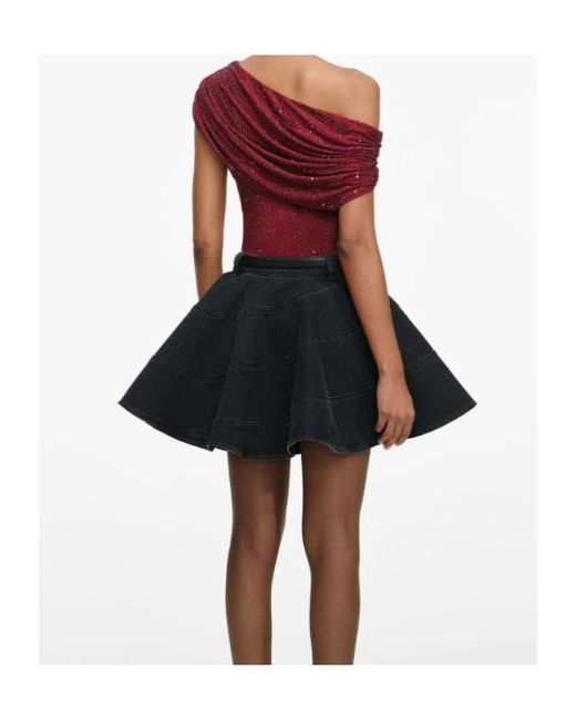 Self-Portrait Black Draped One-Shoulder Top