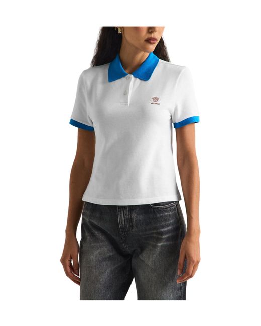 Versace Blue Minimalist Short-Sleeve Polo Shirt