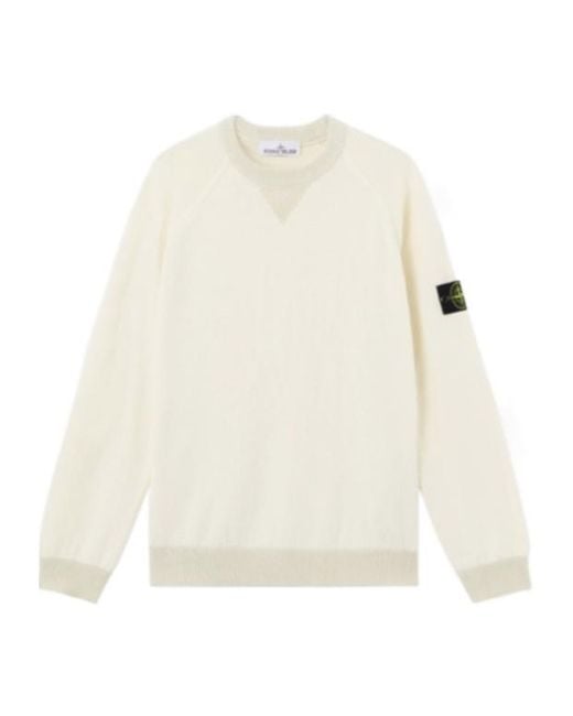 Stone Island White Logo Patch Crewneck Jumper for men