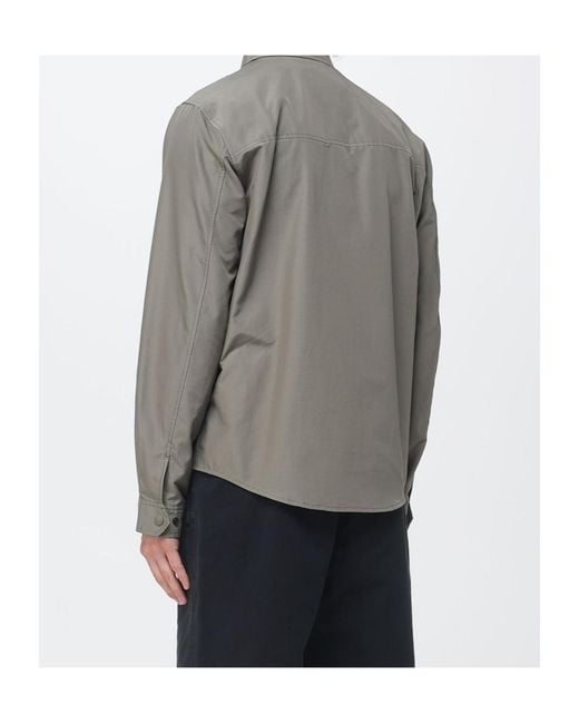 Woolrich Gray Long-Sleeved Curved Hem Overshirt for men