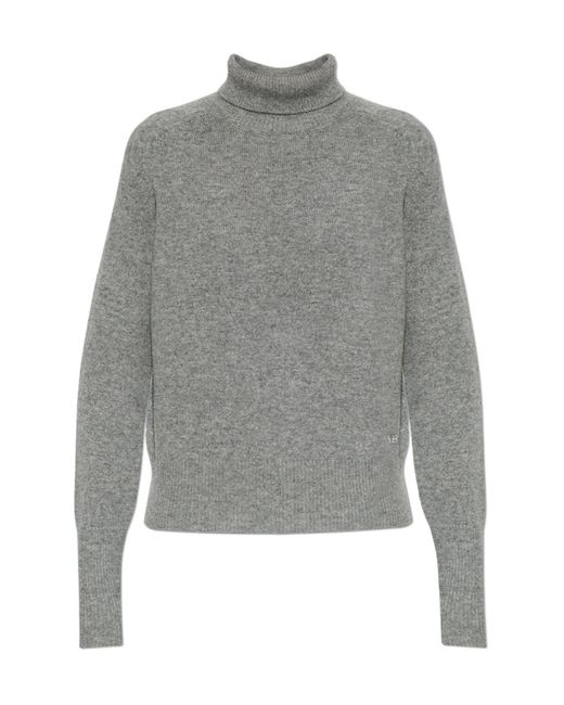 Victoria Beckham Gray Roll-Neck Logo-Detailed Sweater