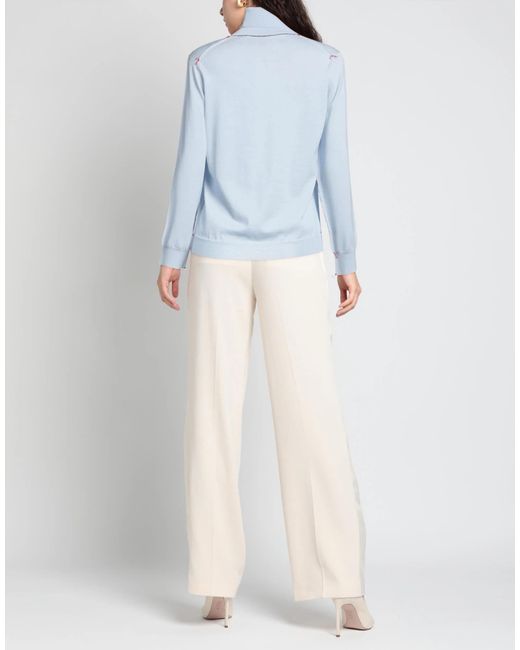 Maison Margiela Blue Solid Color Wool Turtleneck Knit Sweater