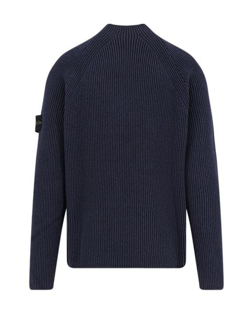 Stone Island Blue Stand Collar Pullover for men