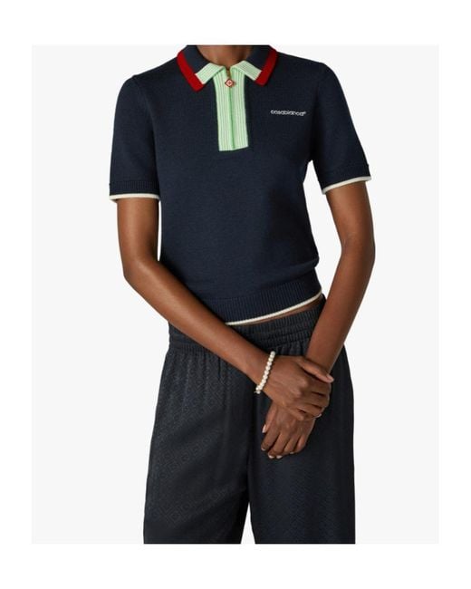 Casablanca Blue Merino Short Sleeve Polo Shirt