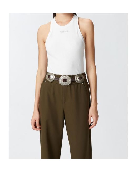 Pinko White Logo Lettering Ribbed Camisole Top